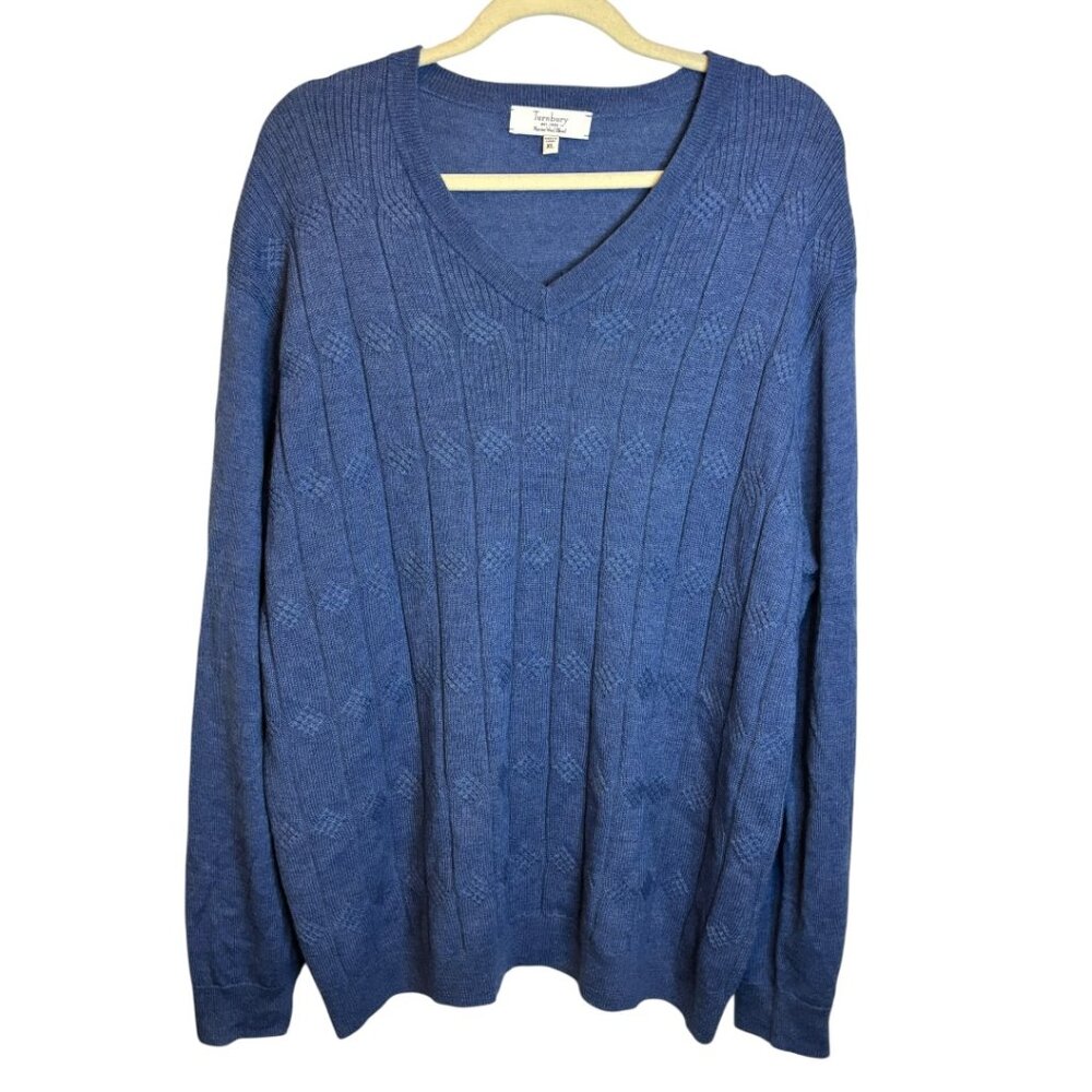 Turnbury Sweater Women's XL Merino Wool Blend Lightweight V Neck Blue